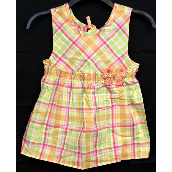 NEW VTG 2007 Gymboree Social Butterfly sz 9 Plaid Blouse Tank Shirt Shired Smock - Picture 1 of 7